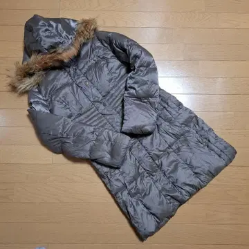 [ USED ] 브라운 그레이 후드 부착 롱 코트