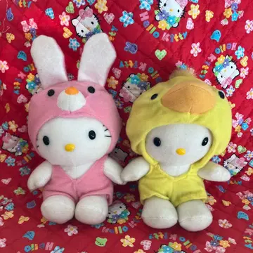 헬로키티 봉제 인형 토끼 병아리 인형옷 세트 98년 90년대