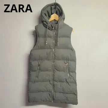ZARA 자라 충전솜 롱 다운 베스트 후드 M 카키