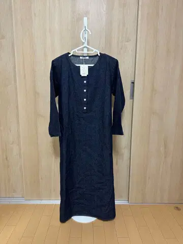 미사용 새상품 slone square 다크 데님 7부 소매 원피스