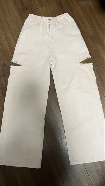 핑크 컷 아웃 데님 팬츠