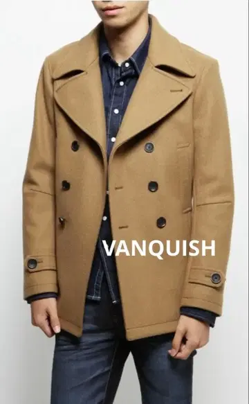 새상품급 VANQUISH 남성용 P 코트 카멜 L 슬림 두꺼운 원단