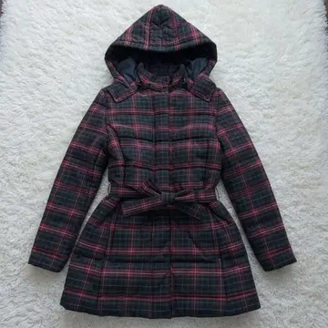 마드모아젤 논논 체크 무늬 후드 벨트 부착 패딩 자켓 38