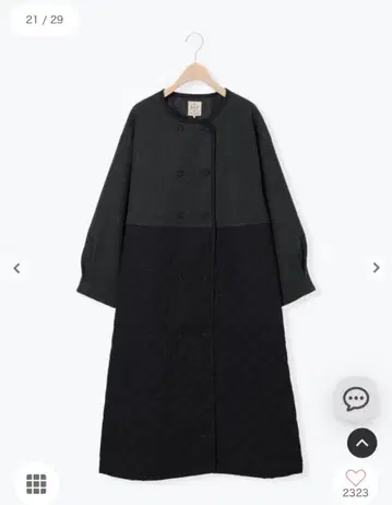 Samansa Mos2 멜톤 절개 퀼팅 코트 차콜 블랙