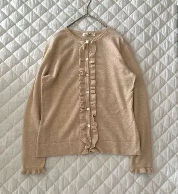 캐시미어 100% 프릴 디자인 가디건 베이지 긴팔