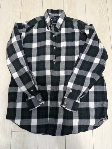 랄프 로렌 그린 계열 체크 무늬 긴팔 플란넬 셔츠