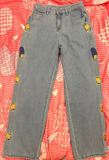 대만 한정판 심슨 SIMPSONS 자수 하이웨스트 데님 팬츠 M