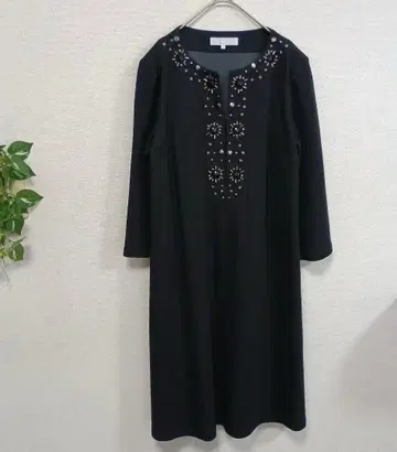 자유구 7부 소매 니트 원피스 비쥬 울 블랙 M