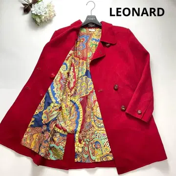 캐시미어 100% 레오나르 롱 코트 실크 올 패턴 빨간색 로고 새상품급