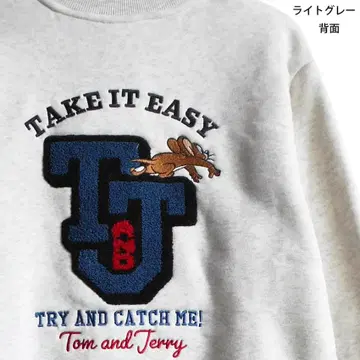 톰과 제리 맨투맨 트레이닝복 속기모 M 라이트 그레이 백 상가 자수