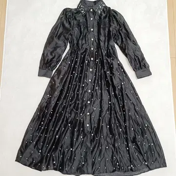 총 진주 롱 원피스 비쥬 블랙 시어 포멀 플레어 블랙