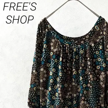 FREE'S SHOP 티셔츠 튜닉 플레어 꽃무늬 프릴 안감 부착