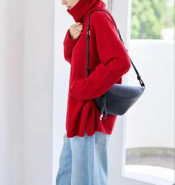 저널 스탠다드 하이넥 풀오버 니트 스웨터 빨간색