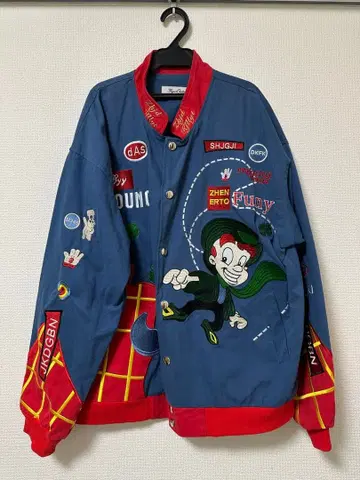 아메리칸 코믹스풍 캐릭터 자수 블루종