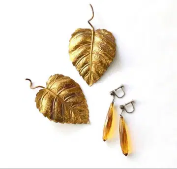 앤티크 앰버 컬러 유리 드롭 귀찌 빈티지 티롤리안