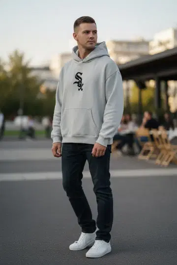 매지스틱 화이트 양말 후드티 그레이 자수 로고