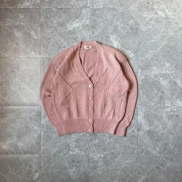핑크 니트 가디건 V넥 숏 기장 퍼프 슬리브