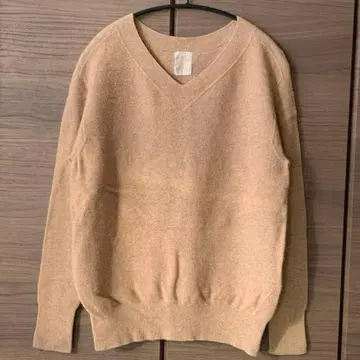 니트 팩토리 카멜 V넥 긴팔 니트 스웨터 베이지
