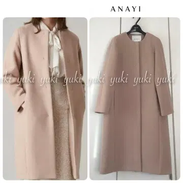 ANAYI 더블 비버 크루 코트 베이지