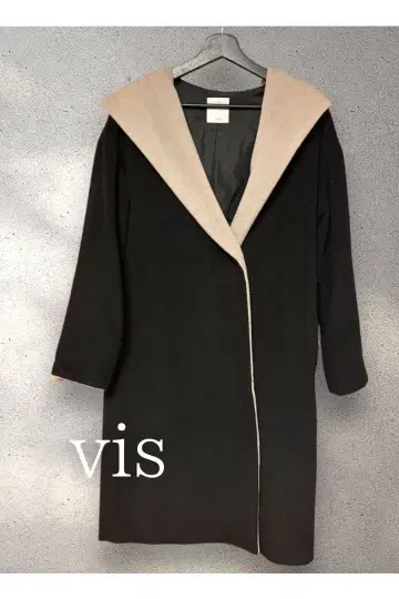vis  블랙 그레이 후드 부착 롱 코트