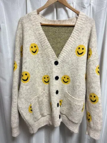 스마일 무늬 니트 가디건 | 여성용 화이트/그레이 2색 있음