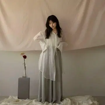 mideal 새틴 맥시 플레어 스커트 블루