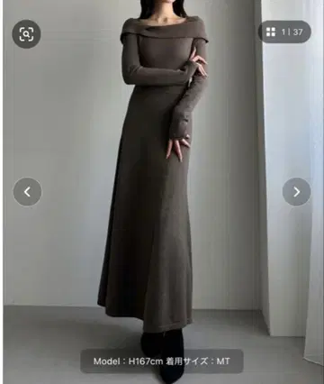 Louere 아지메 오프숄더풍 니트 플레어 원피스