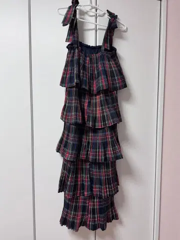 meridian 체크 티어드 원피스