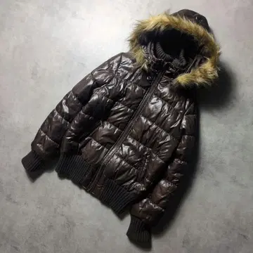 y2k 00s 크롭 퍼 충전솜 자켓 광택 브라운 헤이세이 갸루