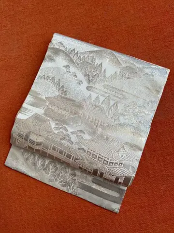 플라티나박 구백금 나고야 오비 꽃무늬 산수풍경 자수