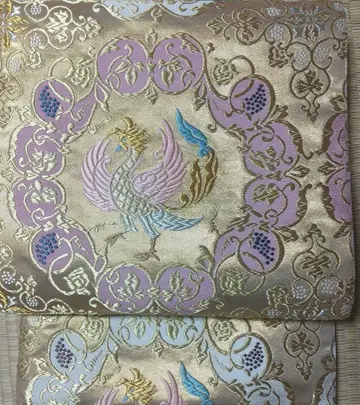 미사용 새상품 후쿠로 오비 당조 니시진 비단 순수 실크 봉황 문양 금지