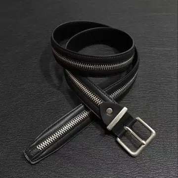 블랙 가죽 지퍼 벨트