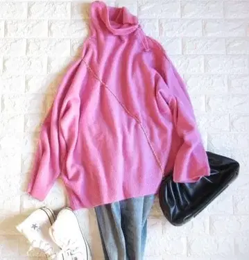 엘렌딕 고급 기모 폭스 워셔블 오버 사이즈 니트 핑크