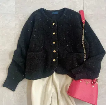 SHIPS 쉽스 스팽글 라메 자켓풍 가디건 모헤어 블랙