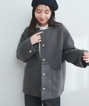 내추럴 쿠튀르 하트 단추 포근한 소재 코트 자켓