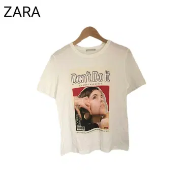 ZARA 포토 프린트 박스 캐주얼 반팔 여성용 T셔츠 M