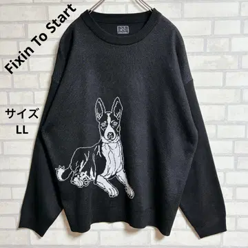 [ Fixin To Start ] 니트 스웨터 LL 개 자수 블랙/블랙