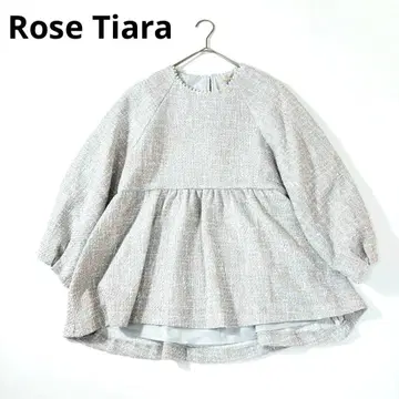 771 로즈 티아라 트위드 페플럼 블라우스 펄 그레이 38