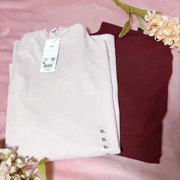 유니클로 소프트 니트 플리스 모크넥 T (긴팔) 핑크&크림슨 세트 XL