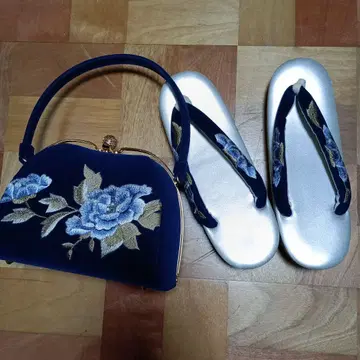 네이비 자수 백과 실버 조리 세트