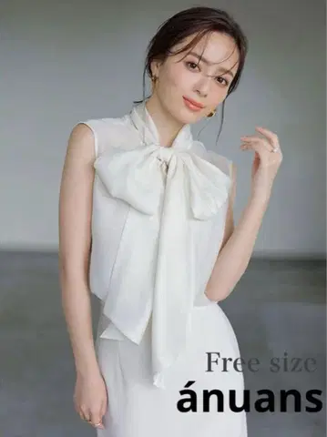 아뉴앙스 슬리브리스 블라우스 셔츠 빅 리본 쉬폰 시어