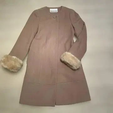 내추럴 뷰티 퍼 달린 울 혼방 캐시미어 노카라 롱 코트 베이지 M