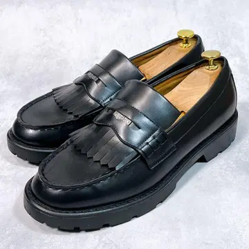 새상품급 [자라] 코인 로퍼 (41) 퀼트 프린지 가죽 통굽 블랙