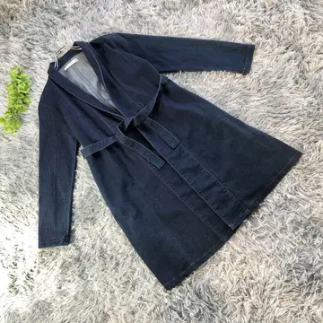 Bou Jeloud [ M 상당 ] 다크 데님 롱 코트 허리 리본 포함