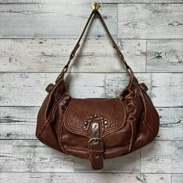 Y2K ONE'S HEART 가죽 숄더백 스터드 천연 가죽 브라운