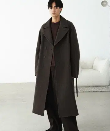 WYM LIDNM/스무스 헤링본 맥시 오버코트/다크 브라운/L