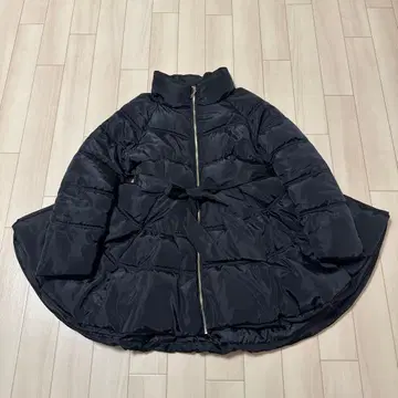 롱 다운 자켓 블랙 허리 리본