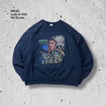 90s DELTA USA 네이티브 x 울프 프린트 맨투맨 늑대 애니멀