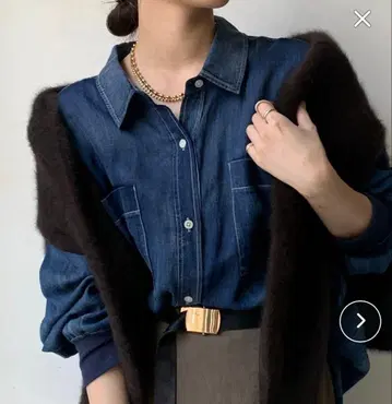 DouDou 소매 리브 시어 데님 셔츠