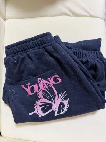 버터플라이 프린트 YOUNG 팬츠 네이비